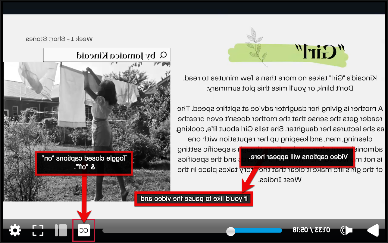 Video captions appear in the bottom, center of the screen. Toggle captions on/off by click the CC button.
